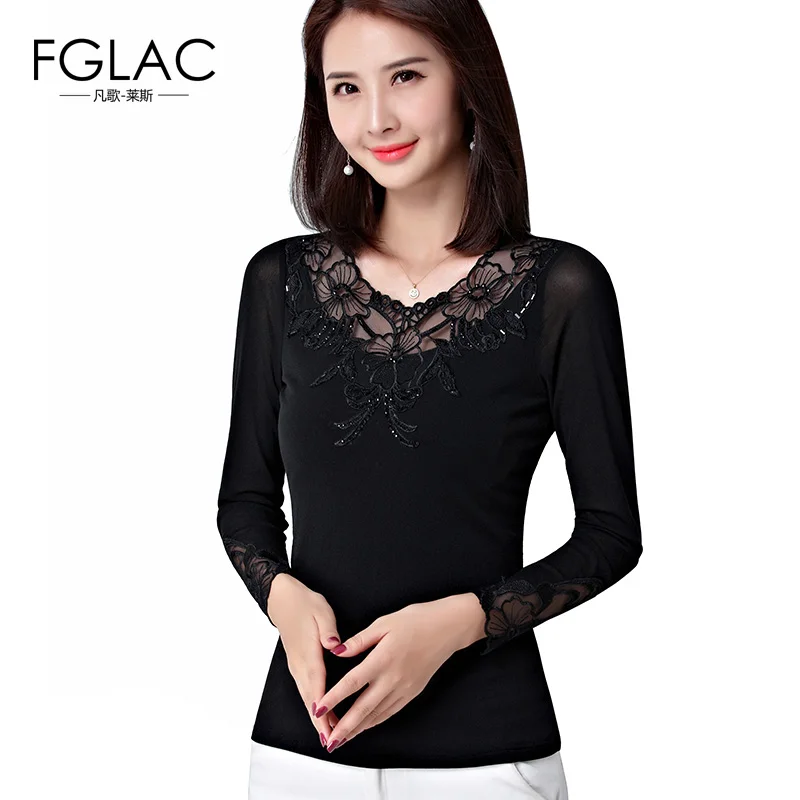 FGLAC женская блузка рубашка Новое поступление осень 2017 длинный рукав ажурный