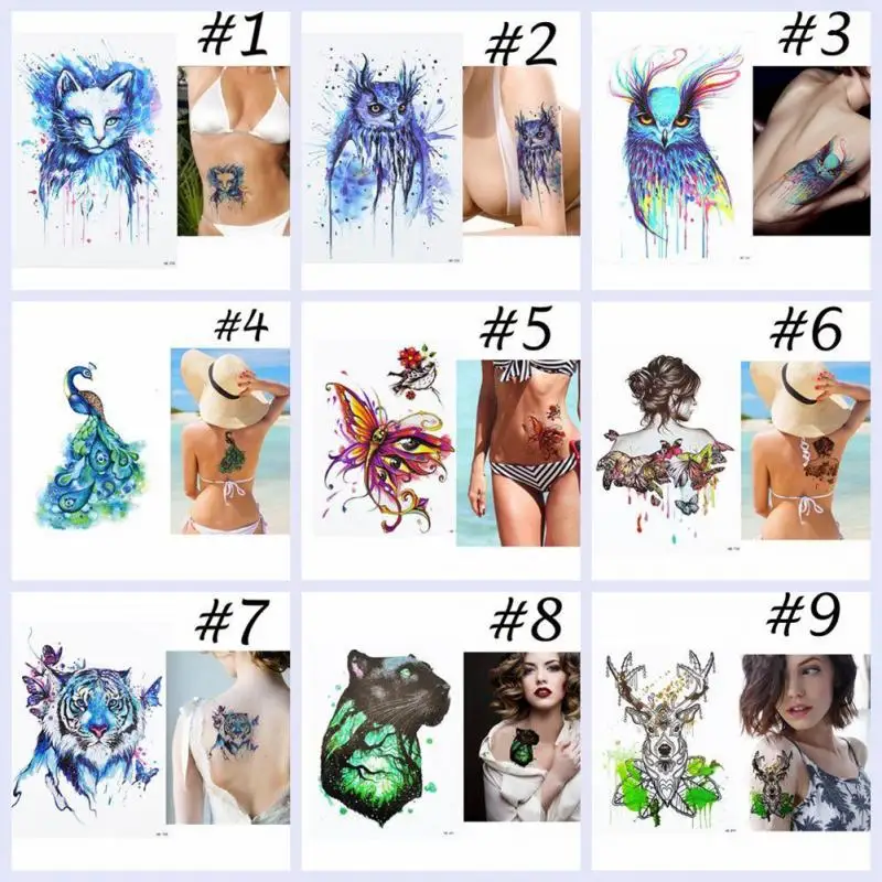 Fashion Long Lasting Art Tattoos Sticker DIY Waterproof Watercolor Painting Body Colorful Animals | Красота и здоровье