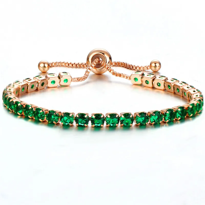 Rose Gold Green 10 цветов, новая мода, Женский хрустальный круглый браслет с цирконием, 925 серебро, розовое золото, свадебный браслет, очаровательные браслеты для женщин - Окраска металла: Rose Gold Green