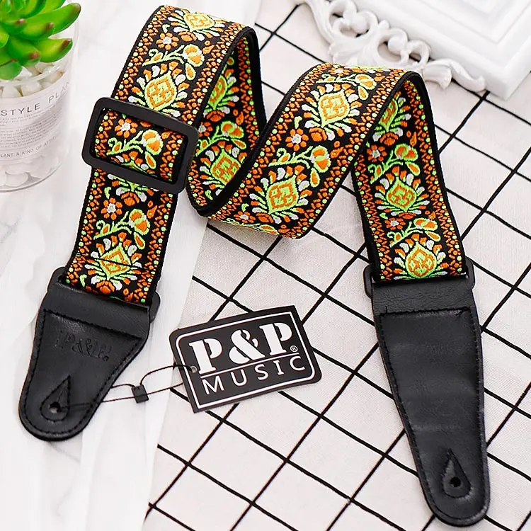 P& P хлопок Национальный Ветер гитара с вышивкой ремень для акустической бас электрогитары Кожа Голова регулируемые ремни аксессуары - Цвет: 113-D