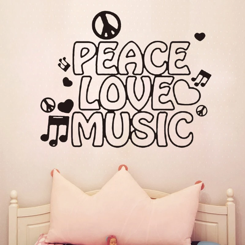 Милая Детская виниловая наклейка с надписью Peace Love and Music Note для обучения детей
