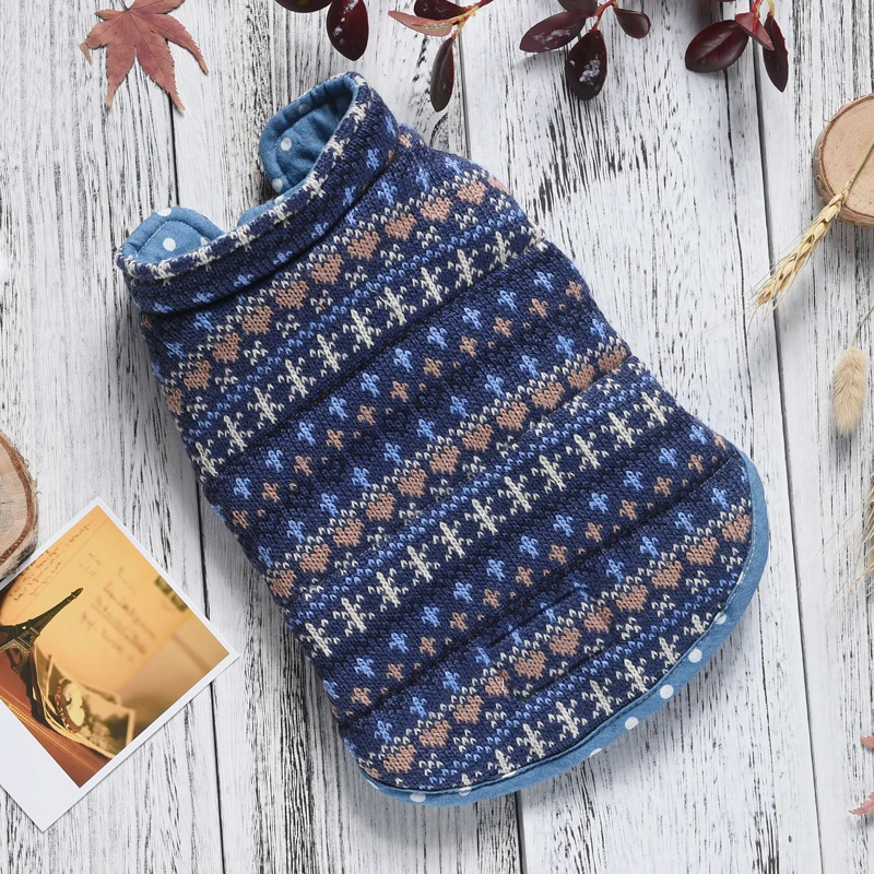 Двусторонняя одежда для больших собак Winer Blue Coffee зимняя теплая домашних животных