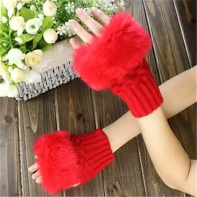 G015 Red Модные перчатки Guantes в стиле пэчворк, женские шерстяные перчатки, вязаные перчатки из искусственного кроличьего меха, милые женские варежки на полпальца, клетчатые перчатки Luvas G015 - Цвет: G015 Red