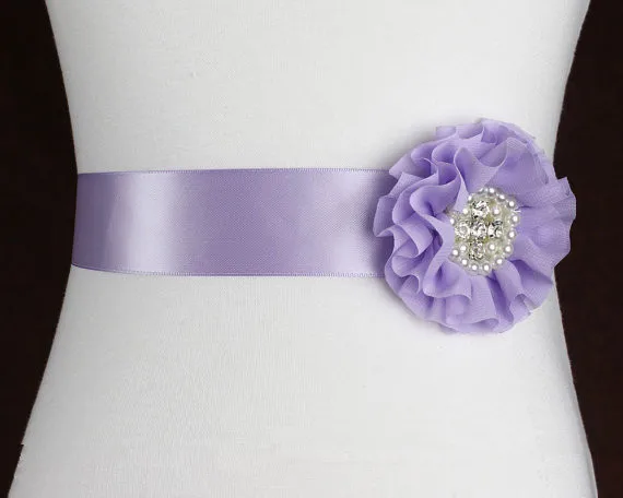 wholesale Chiffon Flower sash belt Bridal Sash with Pearl Beaded Center wedding bridal dress accessories 300pcs/lot