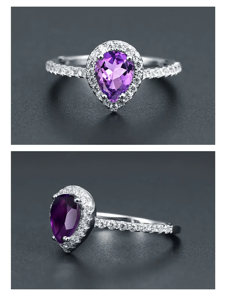 Gem's Ballet 1.08Ct Натуральный Аметист Фиолетовый Свадебные обручальные кольца для женщин 925 пробы Серебряное кольцо романтическое хорошее ювелирное изделие