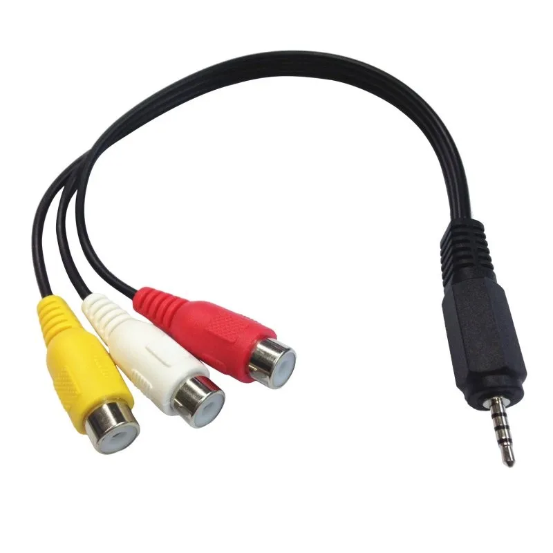 

10pcies/lot New 2.5mm Male to 3RCA Female Jack Audio Video AV Adaptor Cable Extension Lead 20cm