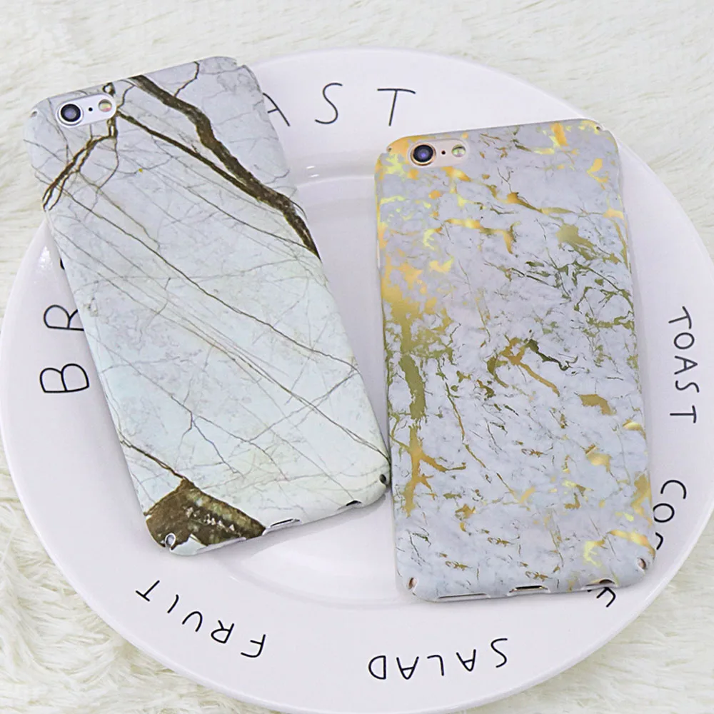 Fashion Gold Marble Phone Case For iphone X Hard PC Back Cover Granite Stone Pattern 6 6s 7 8 Plus Shell |