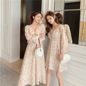 Женский Шифоновый Сарафан средней длины, трапециевидный сарафан с V-образным вырезом и цветочным принтом, лето 2022