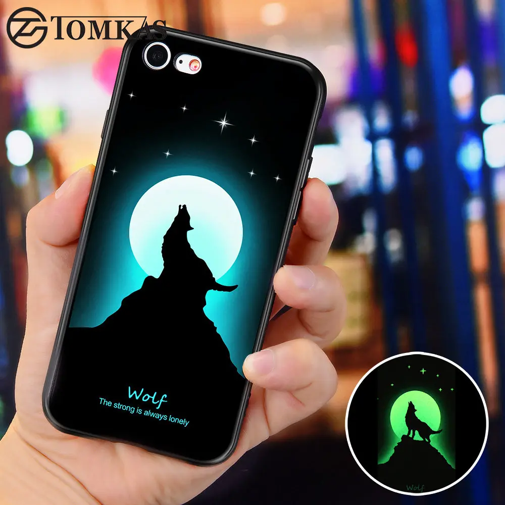 TOMKAS Luminous Cases For iPhone 7 Case Soft TPU Silicone Wolf Patterned Coque Phone 6 6s 8 Plus X Back Cover |