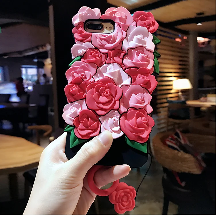 Новинка 2017 3D романтичный розовый силиконовый чехол для iPhone 8 7 plus 6 S 5 5S SE мягкий
