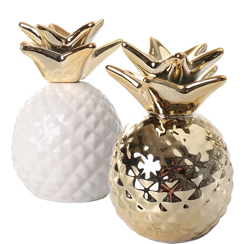 

cute creative ceramic gold pineapple piggy bank home decor crafts room decoration objects pineapple statue porcelain figurines