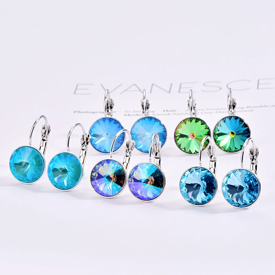 Серьги гвоздики с кристаллами Swarovski новые модные круглые женские серьги Bella