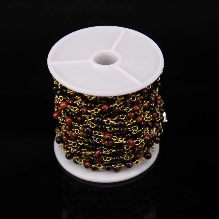 4mm Round Natural Stone Bronze Brass Wire Wrapped Chains Red Tiger eye Gems Rosary Style Bracelets Connector Jewelry | Украшения и