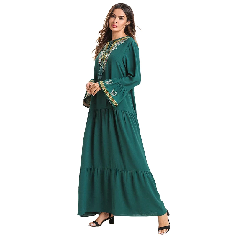 Женское модное платье с круглым вырезом и вышивкой Abaya мусульманское в Дубае