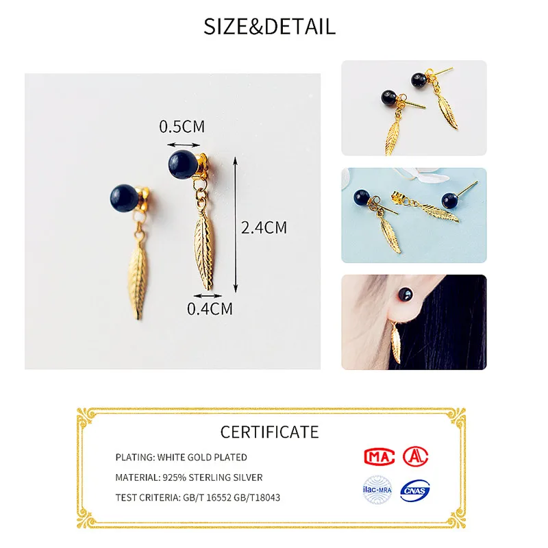 Женские серьги-подвески INZATT Boho с золотым пером и черным жемчугом модные