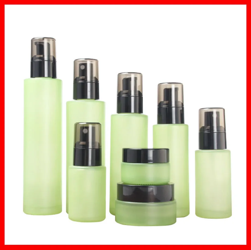 20/30/50/40/60/80/100/120ML green frosted Empty glass bottle/jar lotion/mist spay pump Cosmetic Packing matt clean Refillable