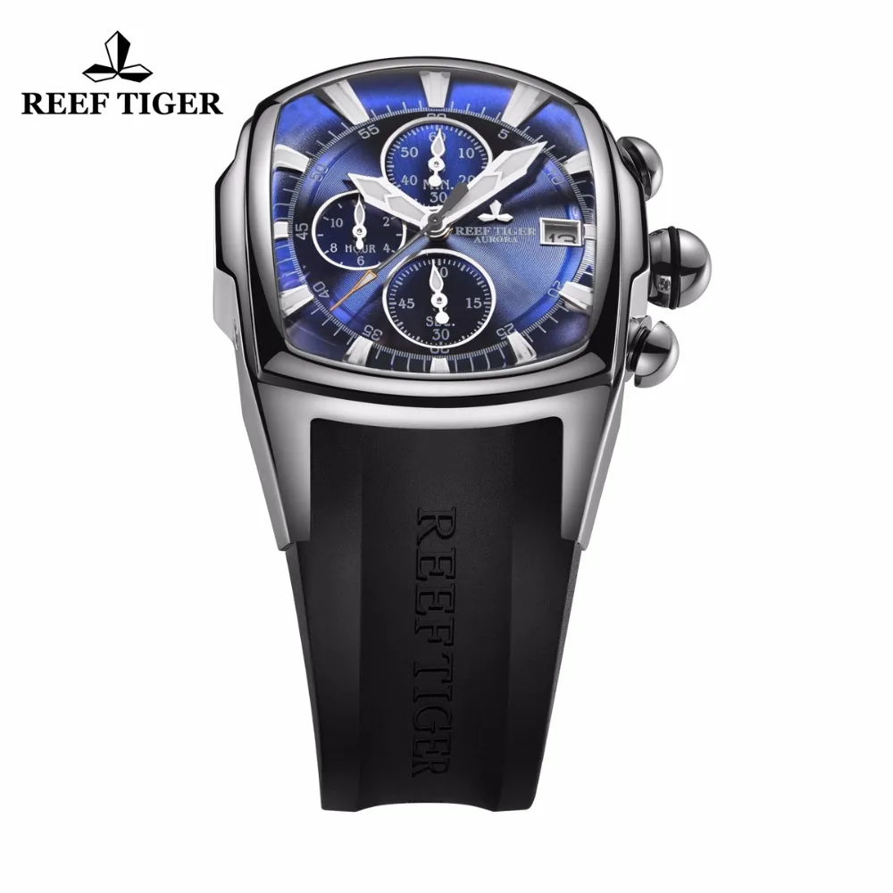 Спортивные мужские часы Reef Tiger/RT с хронографом водонепроницаемые синим