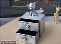 creative two layers metal storage box babay tooth box small tin box for baby first tooth and curl container box ry005