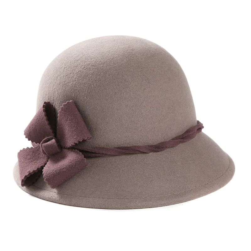Модные Винтаж элегантная однотонная шерсть Цветочный Fedoras Шляпы для женщин