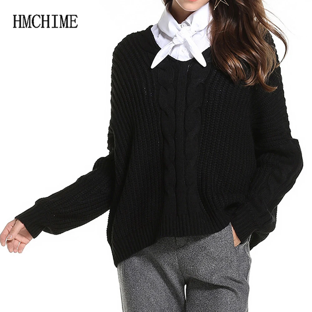 Loose Jacquard Women Sweater Double V Neck Pullovers Female Basic Tops Solid Ladies Cable-knit Shirt Classic Sweaters Mujer | Женская