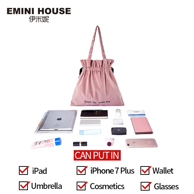 EMINI HOUSE бархатная женская сумка-тоут, повседневная сумка, сумки через плечо, модная вместительная женская сумка-мессенджер,, сумки
