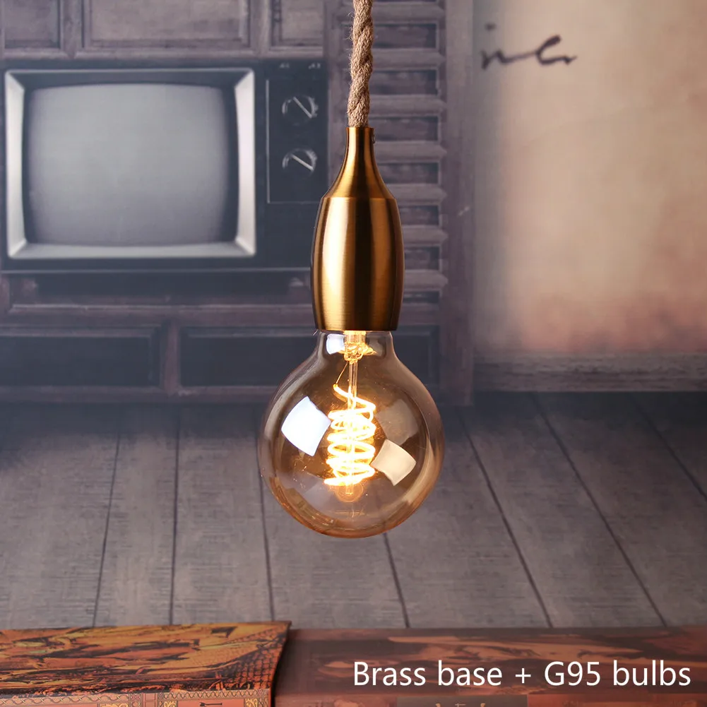 Brass G95 Подвесной светильник в скандинавском стиле из пеньковой веревки E27 светодиодный Современный Креативный подвесной светильник Промышленный Ретро лампен DIY для спальни гостиной - Цвет корпуса: Brass G95