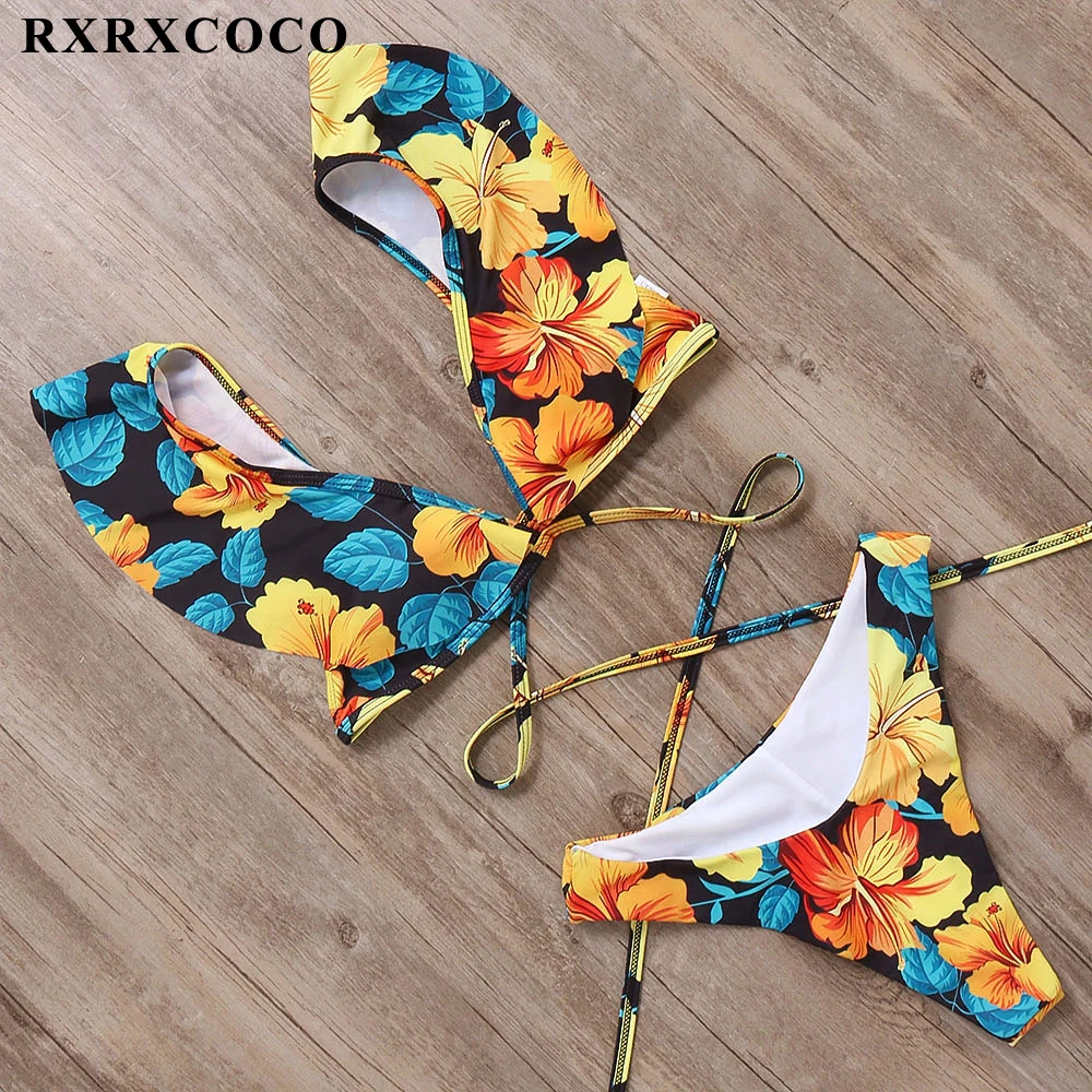 Пикантный комплект бикини RXRXCOCO с открытыми плечами и низкой талией купальник