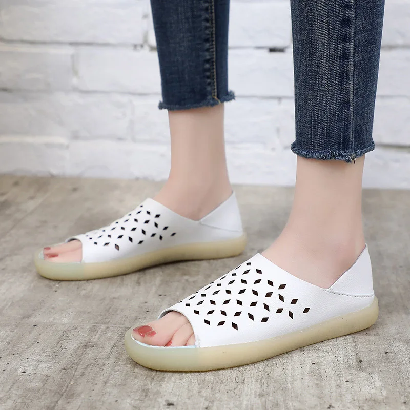 Для женщин выдалбливают летние сандалии без каблука дамы slip on мягкий комфорт