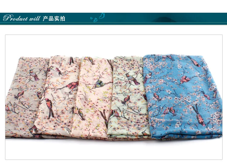 2018 модный цветной шарф с принтом ветки дерева и птиц шаль шарфы из полиэстера для