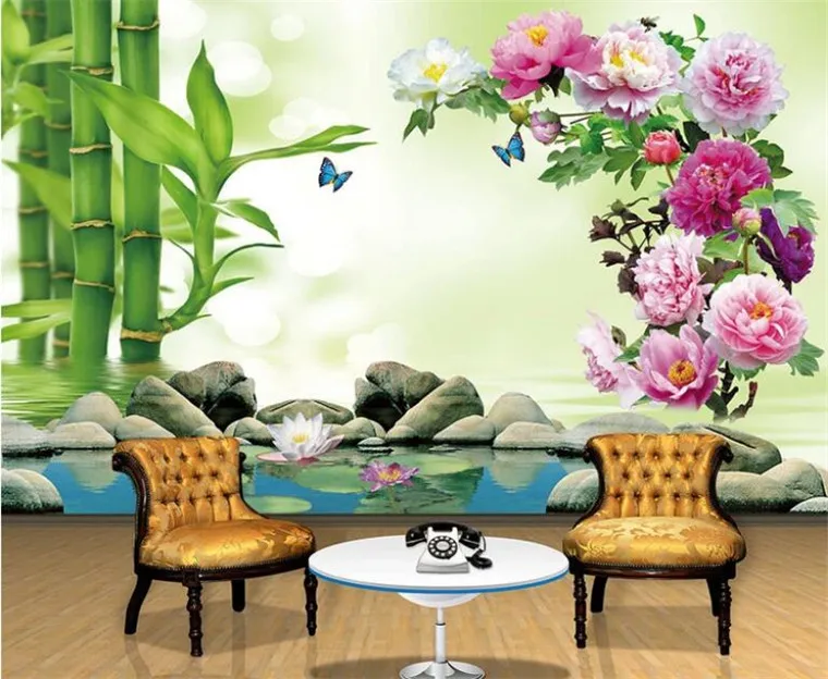

Custom wall painting wallpaper modern minimalist 3D peony stone TV background wall painting living room bedroom photo wallpaper