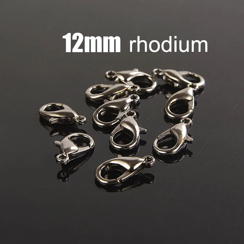 rhodium 12 50 шт. 10/12/14/16 мм Серебряный угольно-черный золотой застежками для изготовления ювелирных изделий Цепочки и ожерелья застежка Разъем Браслет "сделай сам" конец Крючки - Цвет: rhodium 12