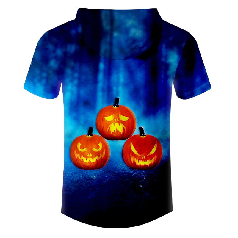 CJLM New 3D Printed Funny Flame Pumpkin Men's Hooded Tshirt Halloween Theme Clothing Wholesale Personality Man T-shirt | Мужская