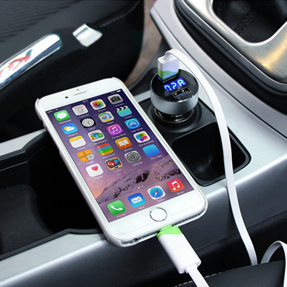 Автомобильное зарядное устройство с двумя портами USB быстрое 5V 3.1A светодиодный