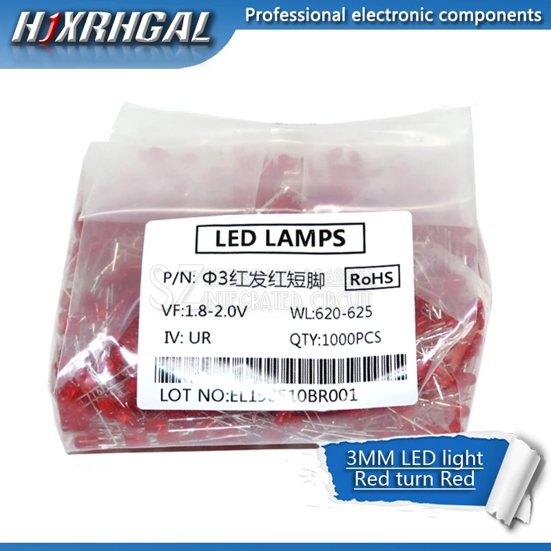 

1000pcs Red clight-emitting diodes Red turn Red 3mm led new and original hjxrhgal