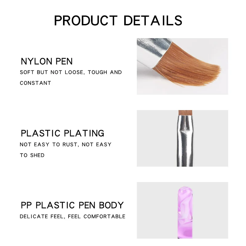 5 шт. Профессиональный Маникюр УФ гель Кисть ручка прозрачный фиолетовый цвет