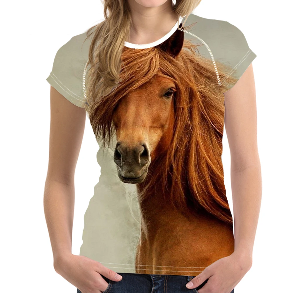 Noisydesigns Vintage Women Summer T Shirt 3D Crazy Horse Animal Woman Tops Casual Short Sleeve Female for Girls Feminine | Женская