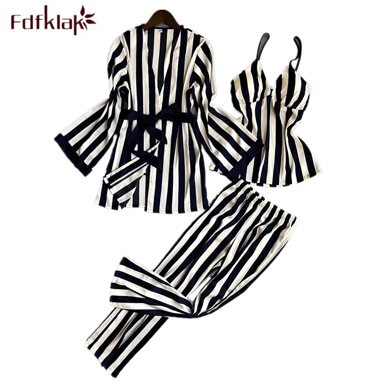Фото Спортивный костюм Fdfklak из 3 предметов Женская Модная шелковая атласная пижама в