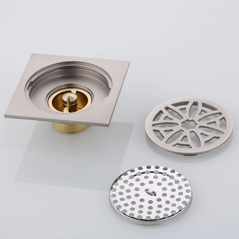 Матовый Никель латунь площади трапных отходов Тёрки цветочным узором Ванная