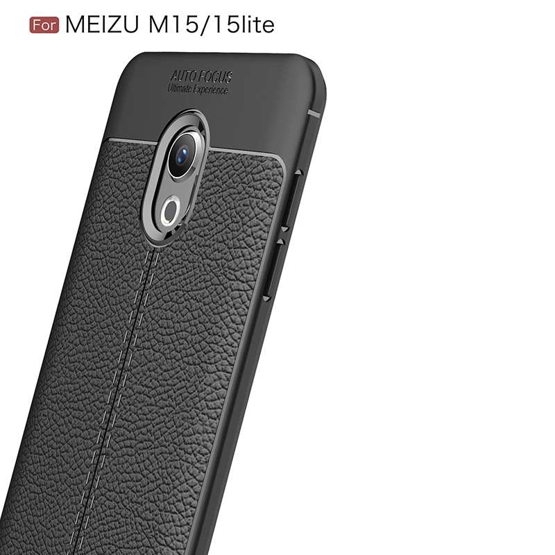 Личи зерна узор кожаное силиконовый чехол на мизу meizu 15 Lite чехлы селиконовые классический личи полоски матовая Мягкие ТПУ случаи для меня мейзу 15 лайт case случае бампер cases Обложка чехол силиконовые