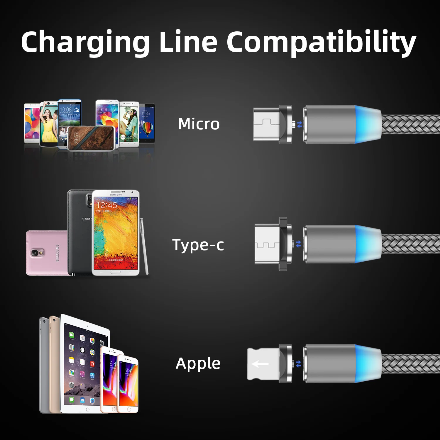 Moskado USB кабель с магнитной зарядкой цифровой линии быстрой зарядки Micro usb для