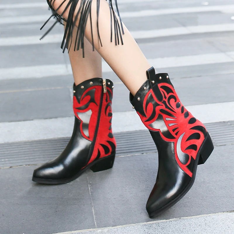 Женские ботильоны в богемном стиле из натуральной кожи ретро с принтом на молнии