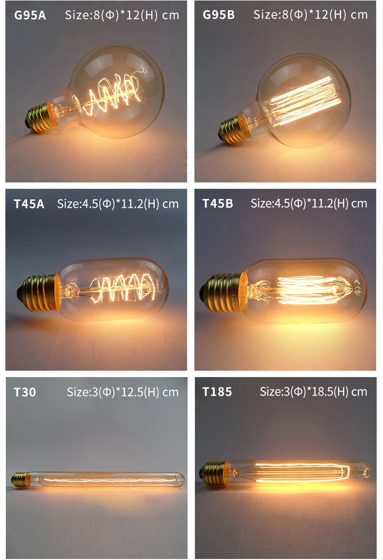EL ретро Edison LED светильник лампочка E27 E14 40W 220V ST64 C35 G80 G95 T45 T30 T185 T10 A19 ST64 ампулы лампы Винтаж ламп Эдисона
