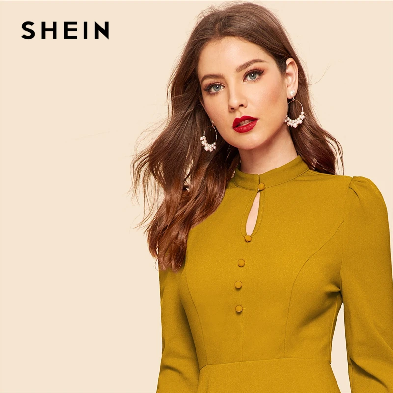 SHEIN Стильное Платье С Пуговицами На Молнии Летнее Одноцветное Платье С Высокой Талией И Рюшами