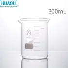 Стеклянный стакан HUAOU 300 мл, низкая форма, боросиликатное стекло 3,3, с градуировкой и носиком, мерный стакан, лабораторное химическое оборудование