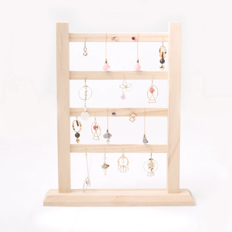 Solid Wood Earring Rack Four-layer Log Storage Holder Multi-layer Large Jewelry for Organizer Display | Украшения и аксессуары