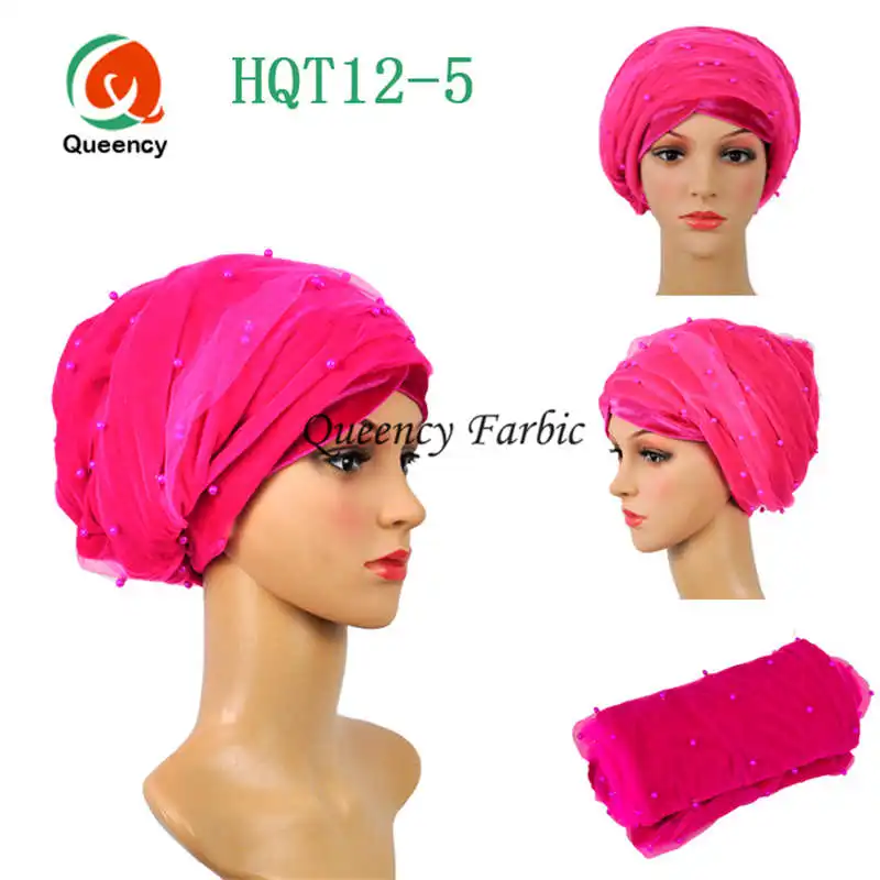 

HQT12 New arrival!!Fashion African turban with besds net lace Indian headtie/scarf/turban Width 72"*22" for wedding or party.