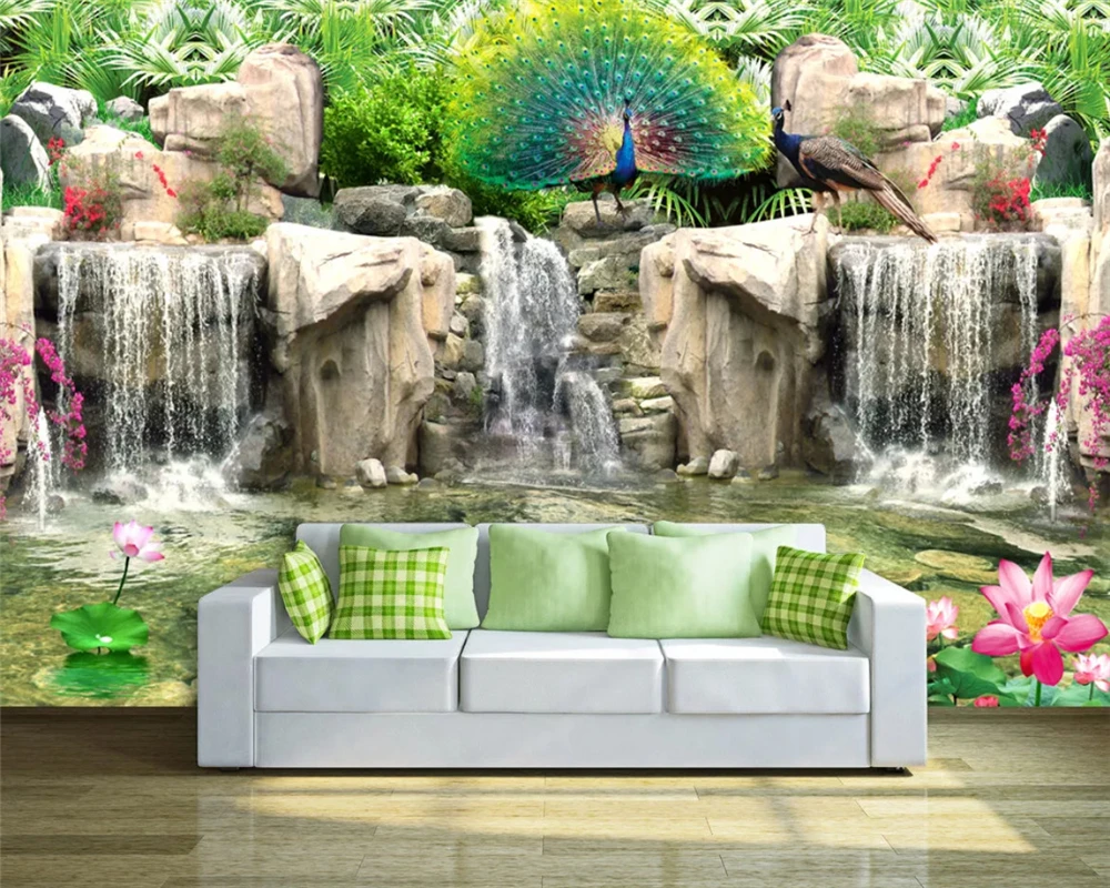 Пользовательские модные шелковистые эко стерео обои сад красивый пейзаж фон papel