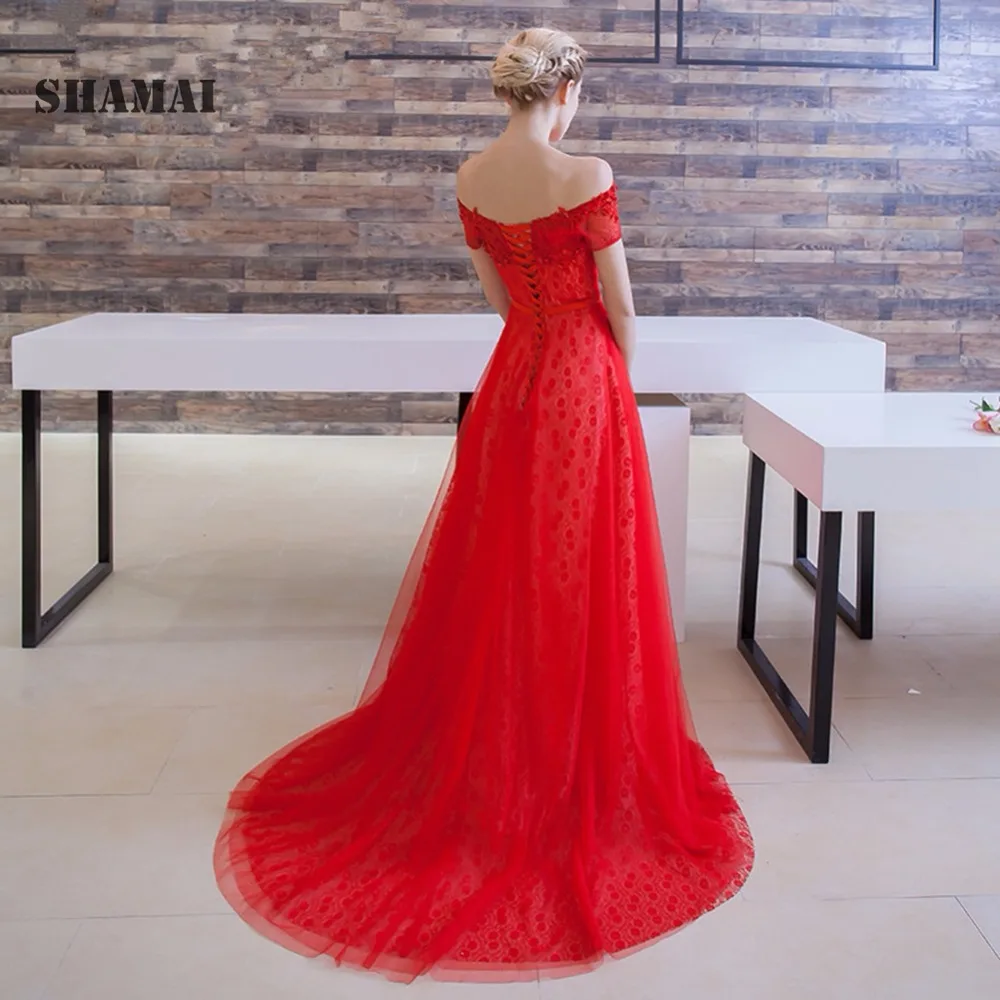 Вечерние платья SHAMAI 2018 с открытыми плечами Длинные вечерние кружевной