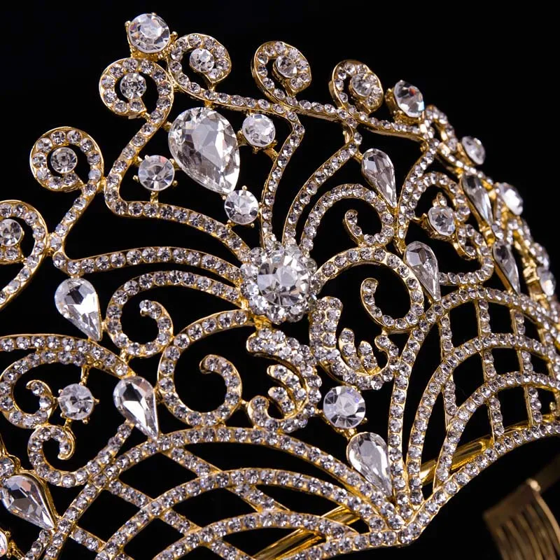 24K GOLD Новая Большая Европейская свадебная тиара невесты короны посеребренные австрийский кристалл большая королевская Тиара Свадебные аксессуары для волос T-002 - Окраска металла: 24K GOLD