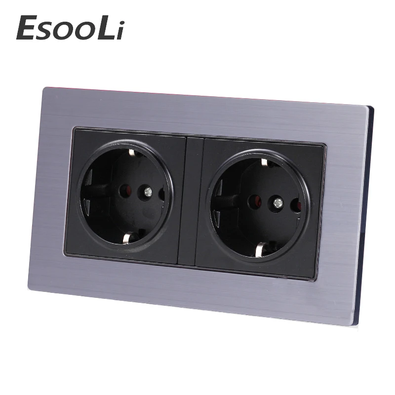 EsooLi 16A For Smart Home Double 250V EU/DE Standard Wall Socket Power Outlet Stainless Steel Panel 146mm*86mm | Обустройство дома